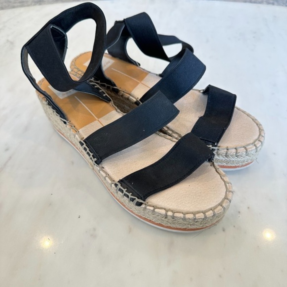 Dolce Vita Lury Espadrille‎ Wedge Sandal Black Beachy Boho Casual Size 10